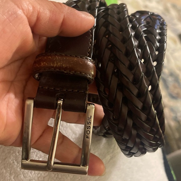 Fossil dark brown woven leather belt, size 38, men's - Picture 2 of 9